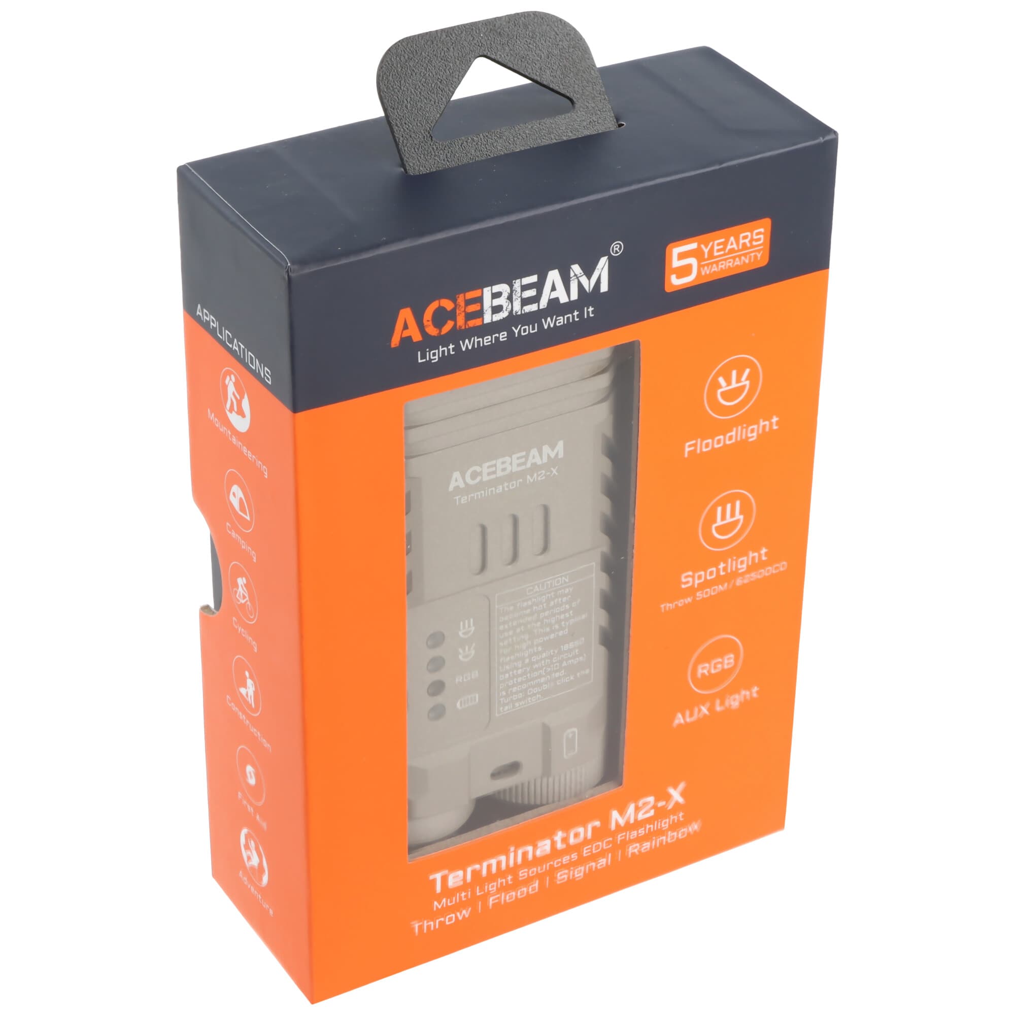 AceBeam Terminator M2-X – Lampe torche à double LED avec 5000 K et une portée jusqu’à 500 m (Désert)