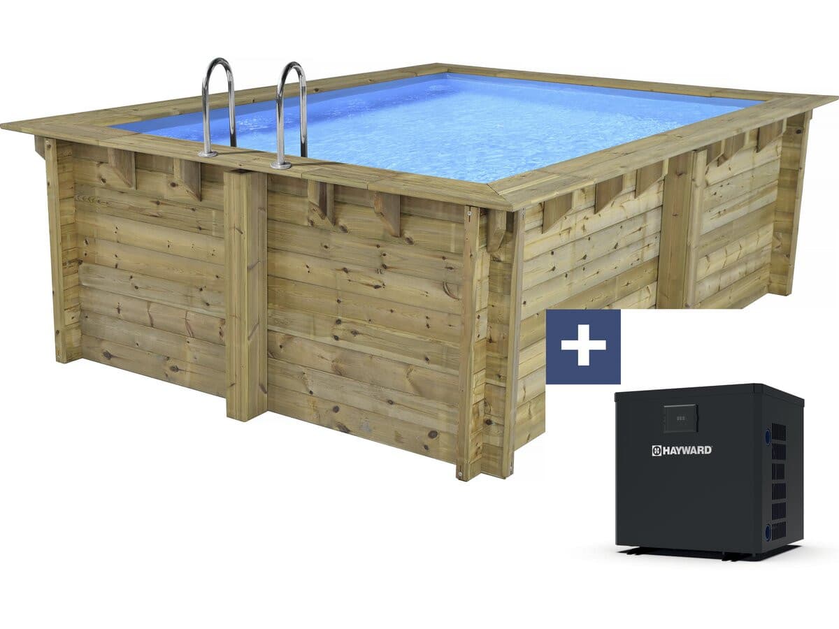 Piscine bois rectangle " Maldives " - 3.20 x 3.20 x 1.24 m + Pompe à chaleur 3.5 kw/h - Hayward - "Micro" - Noir
